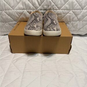 Soda Snake Print Slip-On Sneakers in Beige and Gray